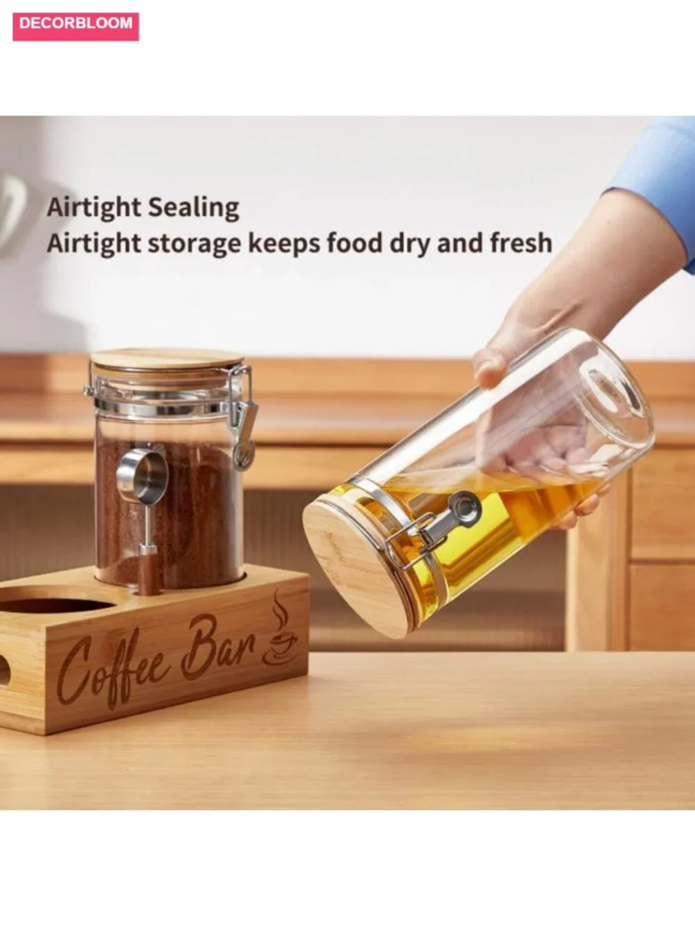 Coffee Canister Set with Shelf, Airtight Glass Storage for Coffee Beans & More